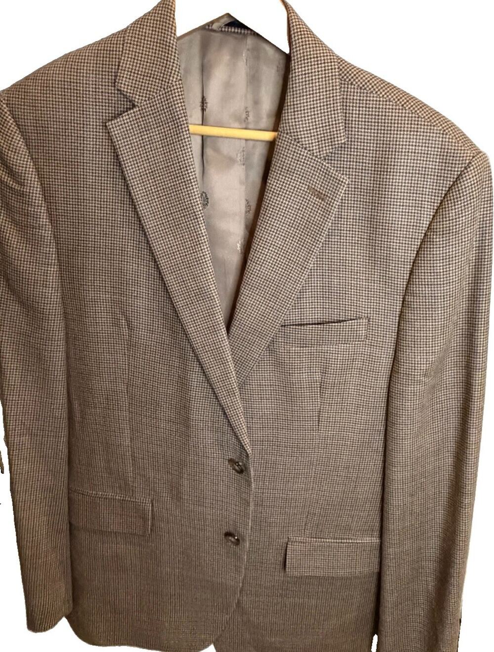 Lauren Ralph Lauren Men’s 42R Silk Wool Houndstooth Sport Coat Blazer Brown